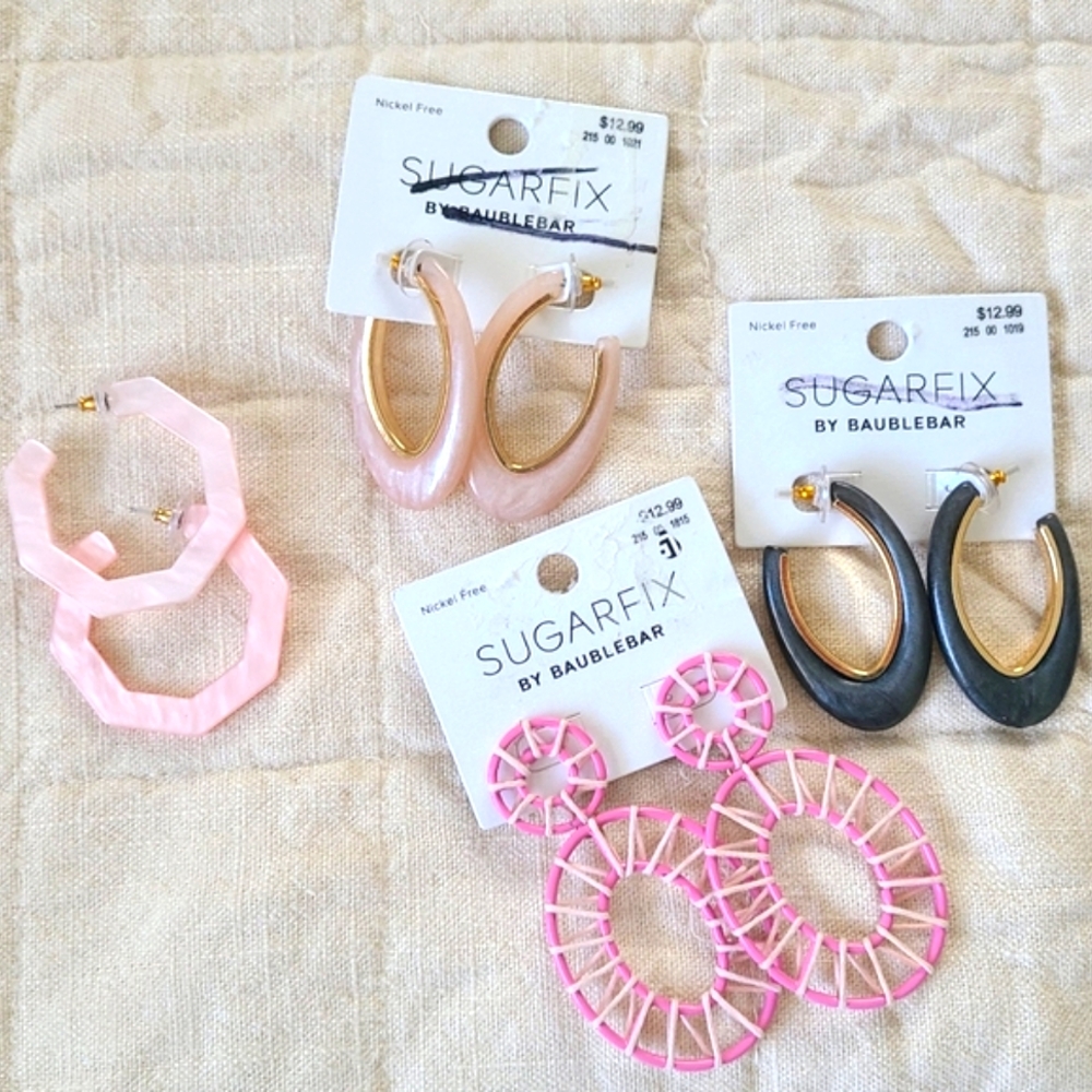 Sugarfix By Baublebar Earrings Spring Pinks and Grey, Four Pairs